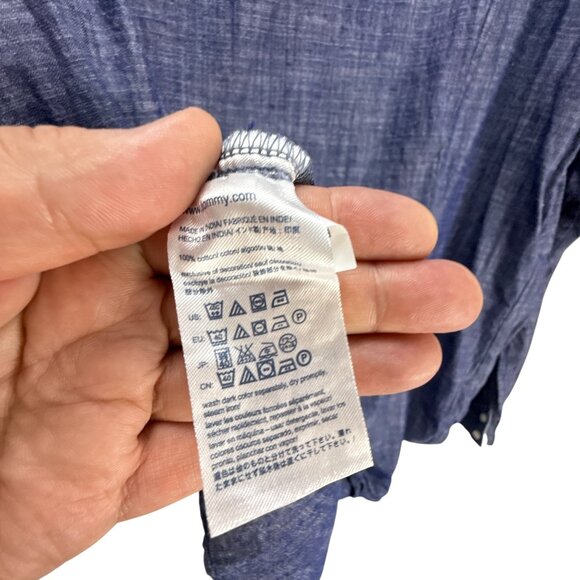Tommy Hilfiger Men’s Chambray Button Down Shirt Size L Blue Casual Streetwear - Picture 8 of 9